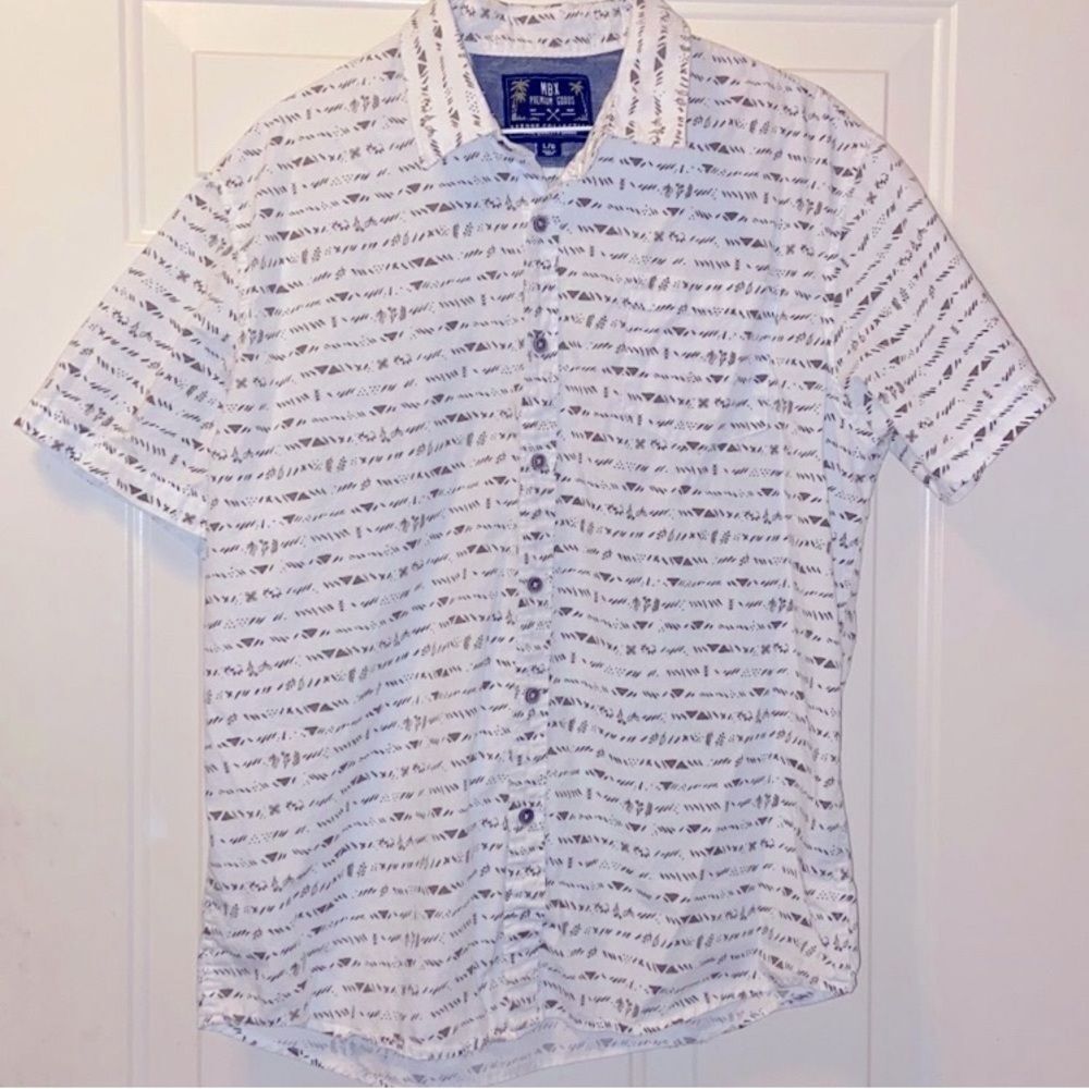 MBX White And Gray Tropical Hawaiian Print Cotton Patterned Men's Shirt Size L